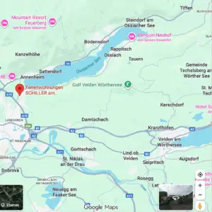 Lage von Ferienwohnungen Schiller am Ossiacher See